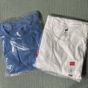 NWT Lot of Two 100% Cotton Hanes ComfortSoft Pocket Tees Blue & White SZ 2X